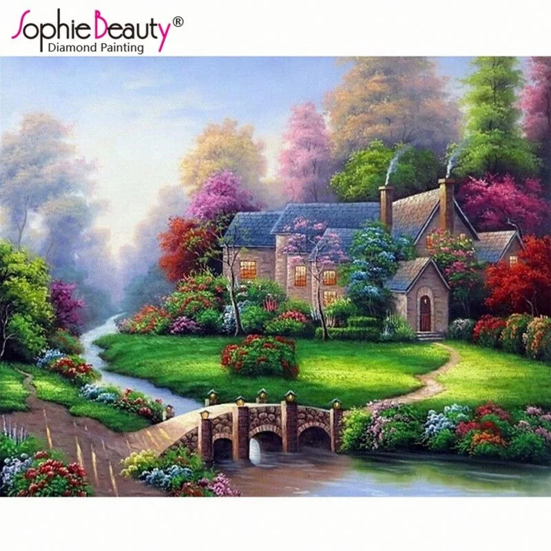 

5D Kindly Women With Boats Landscapes Canvas Flowers Diamond Paintings, Multi colors