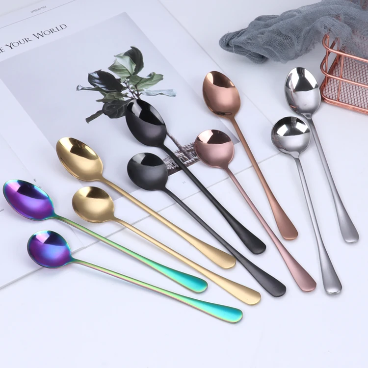 

Stainless Steel Long Handle Cocktail Stirring Spoon Coffee Scoops Drink Mixing Spoon For Kitchen Cafe Bar Tools, Natural