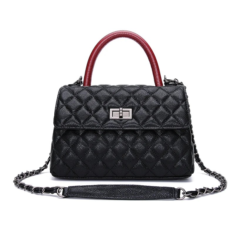 

Wholesale genuine leather handbags OEM bags women handbag split leather chain handbags, Black/red/pink