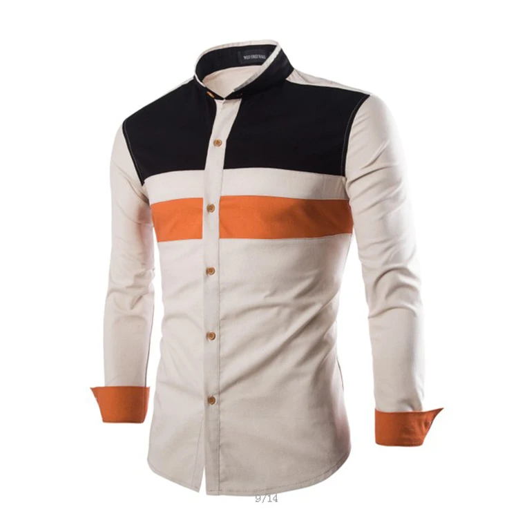 

2019 autumn trend personality printing shirt men's casual trend Korean hair stylist square collar shirt long sleeve color