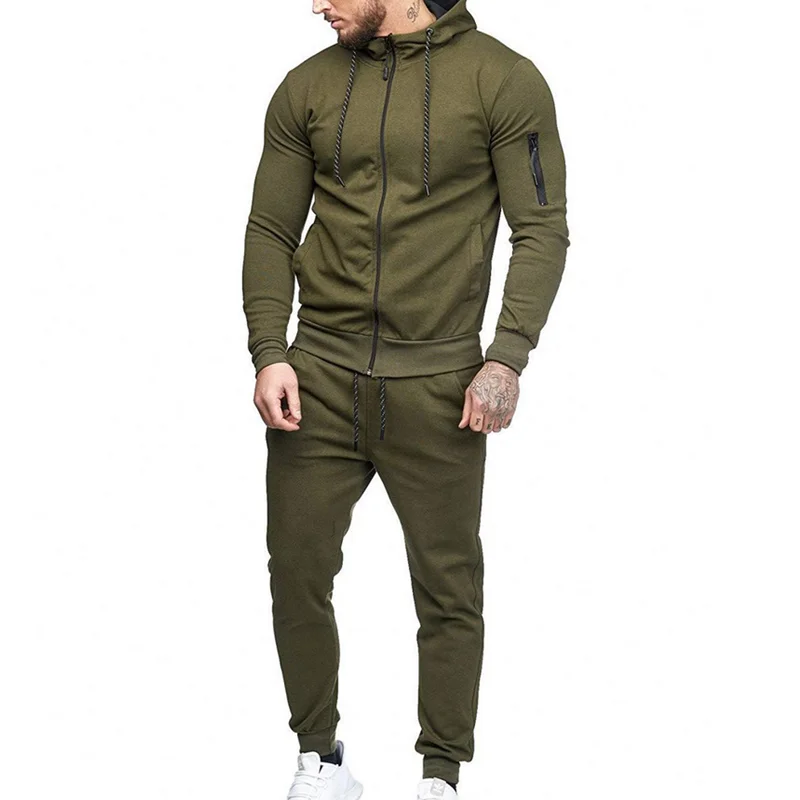 

windbreaker hoodie jacket men tracksuit set knitted suit long pants jogging suits men, Shown