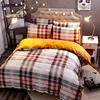 100% Fabric Cotton Flannel Plain Dyed Colourful Plaid and Stripe Bedding Set Bed Sheet Duvet Cover