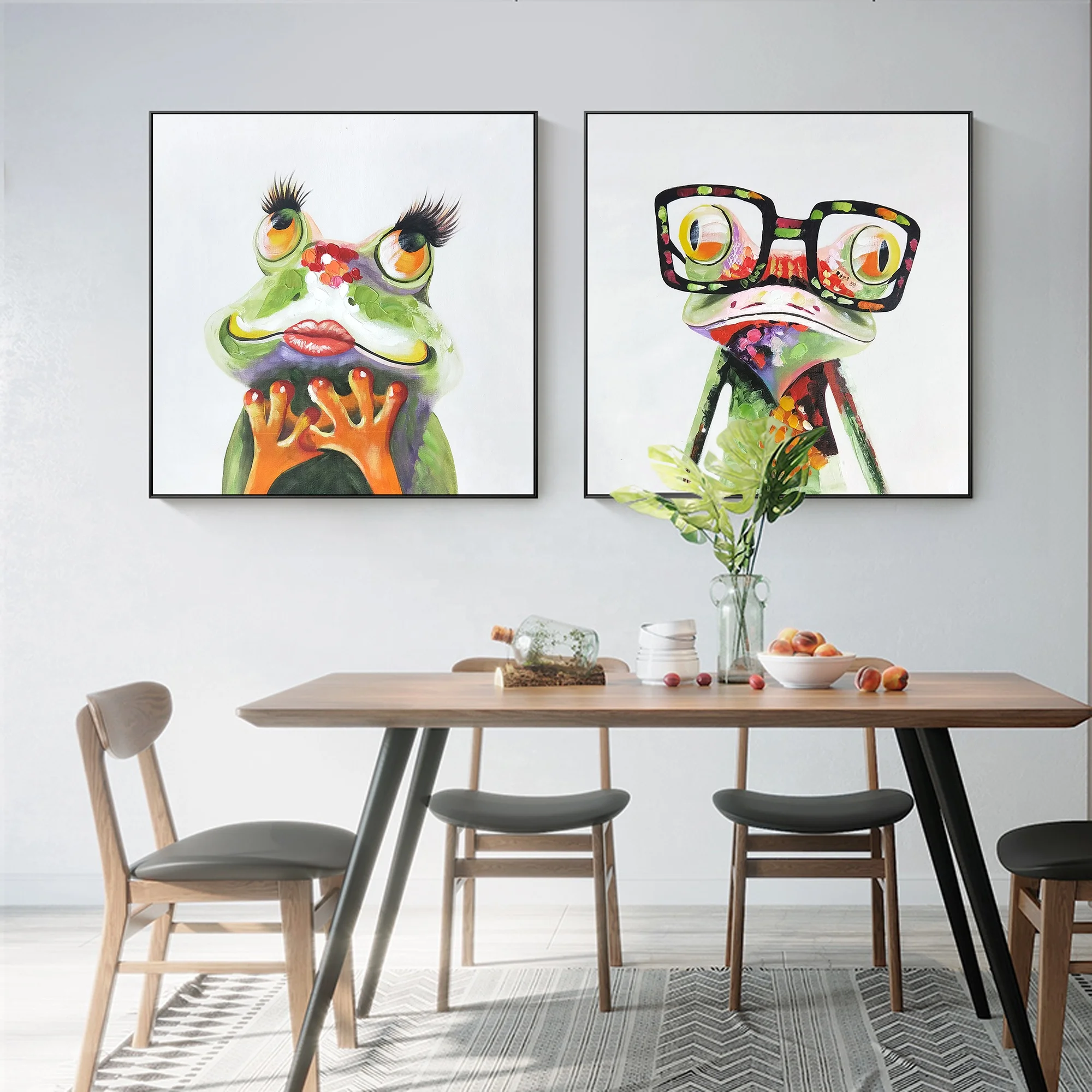 

Abstract pop art animals Frog paintings on canvas acrylic palette knife pet painting extra large wall art home decor