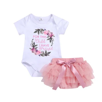 

Newborn Baby Girl Letter Floral Print Romper+Tutu Shorts Skirt Dress Party Bowknot Outfits Set Toddler Summer Clothing, As picture