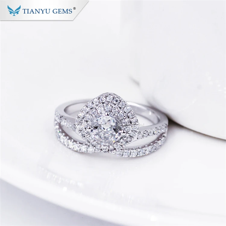 

Tianyu luxury designer cross ring 925 sterling silver gold plated forever cushion moissanite wedding ring