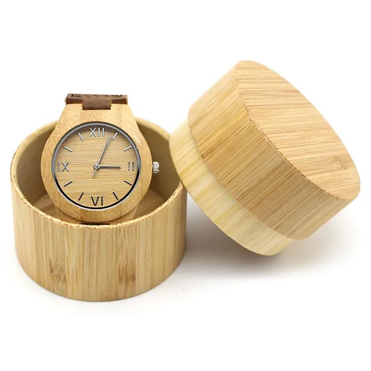 

Cheap Personalized Men Storage Boxes Watches Round Pocket Wholesale Retail Custom Wrist Luxury Single Bamboo Wooden Watch Box