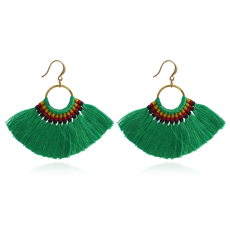 

Wholesale Hot Selling Boho Hoop Tassel Earrings For Women Jewellery, Blue/pink/red/yellow/black/brown/green etc.