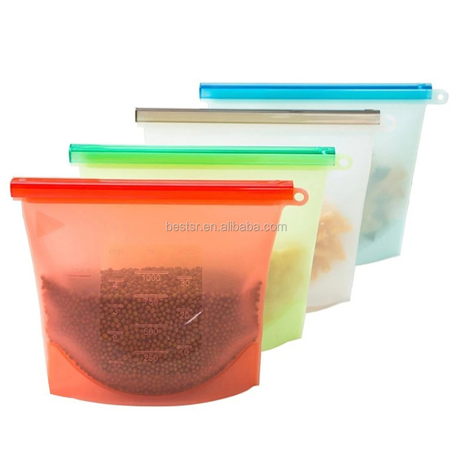 Reusable Freezer Fresh Silicone Zipper Vacuum Food Storage Bag For Kitchen Sealer Resealable
