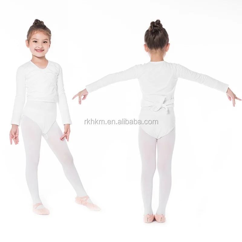 

Girls Kids Cotton Dance Ballet Wrap Long Sleeve, White