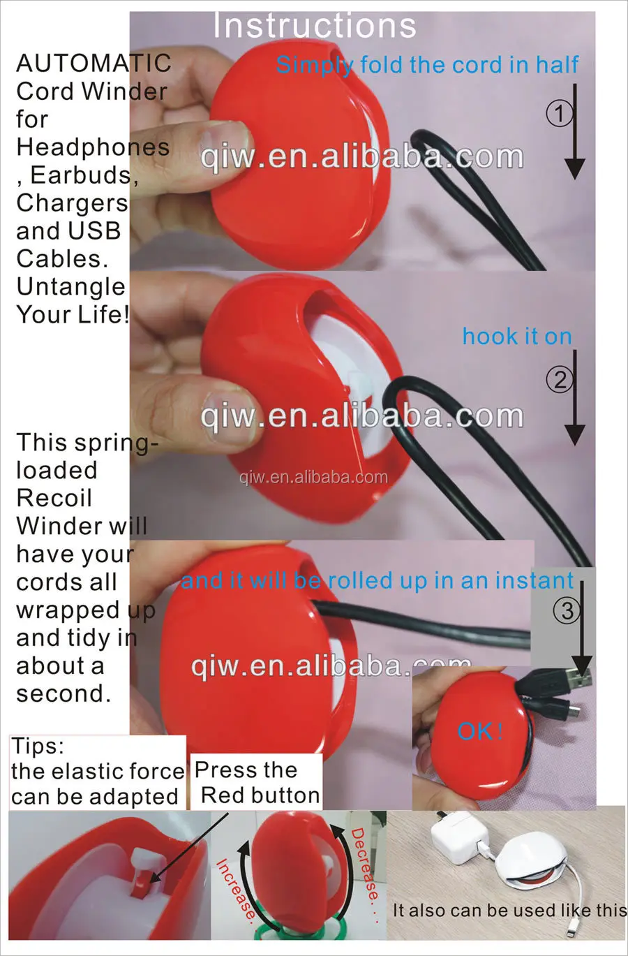 Automatic Recoil Earphone Cord Winder,Headphone Untangler Buy