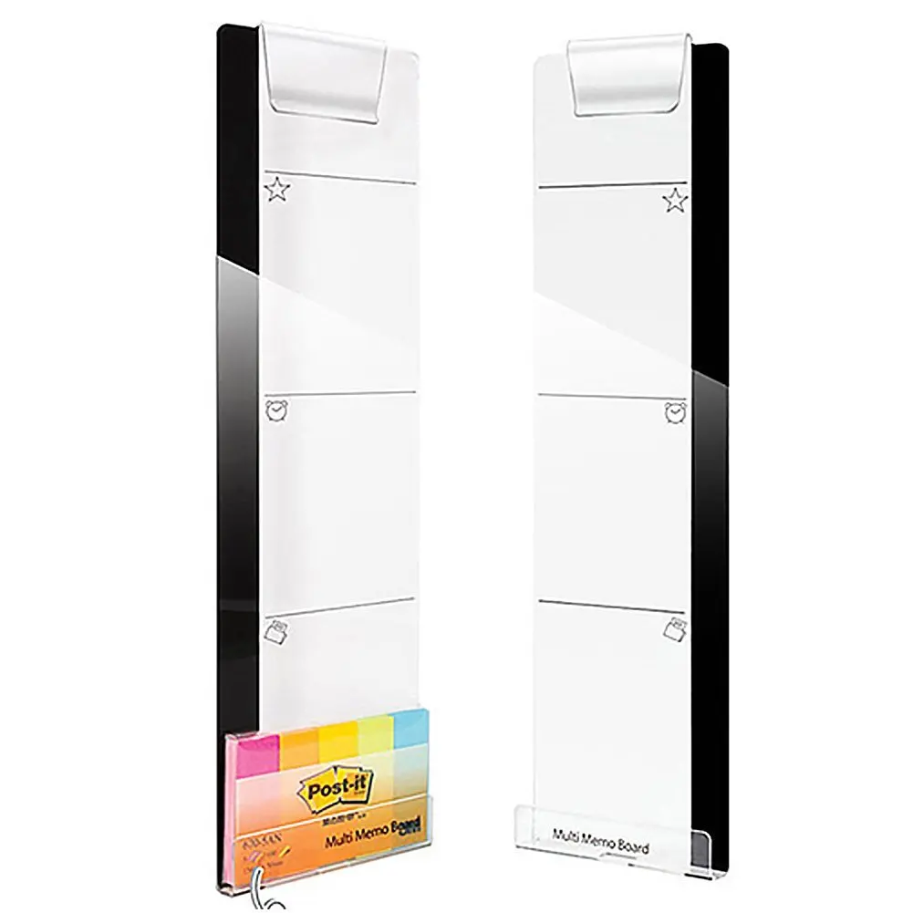 Acrylic Memo Board Post-It Notes Clip & Holder Paper, Sticky Notes, Phones, and Business Cards (Left & Right)