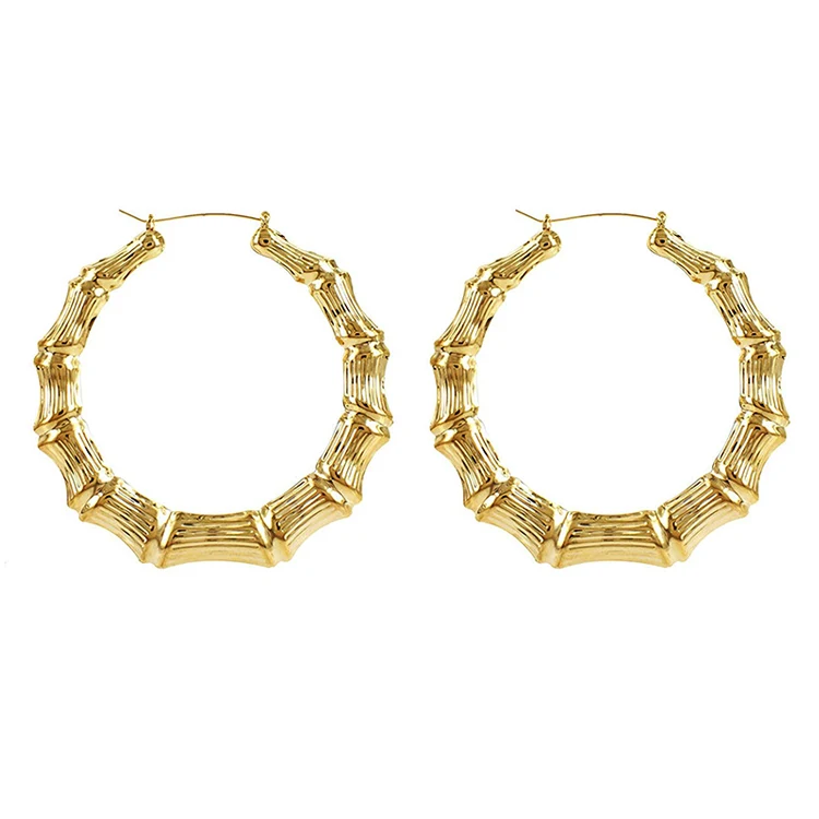 

Custom Statement Gold Hoop Bamboo Earrings, Gold, silver