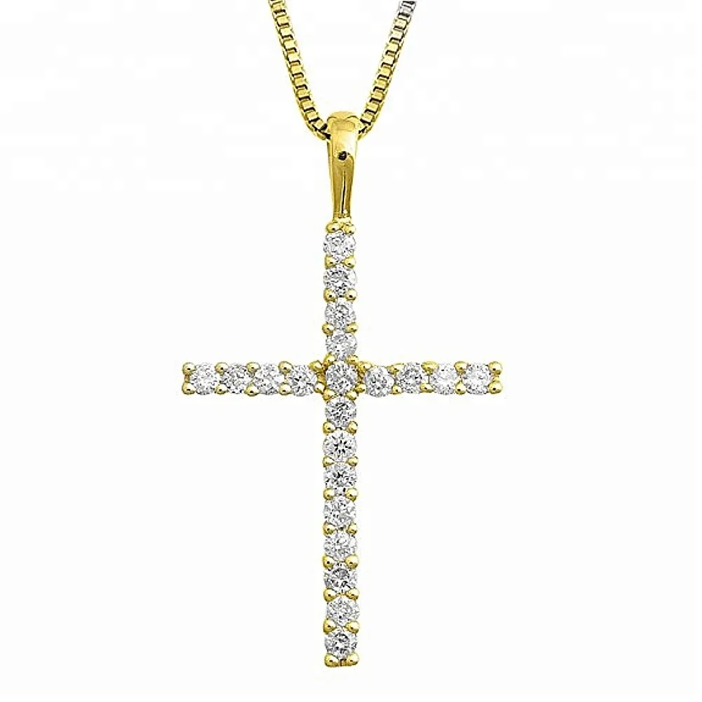Simple design cross crystal rhinestone pendant necklace zinc alloy charm crucifix necklace