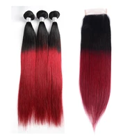 

Ombre 1b 99j Remy Human Hair Extensions 3 Bundles With Closure For Burgundy Color