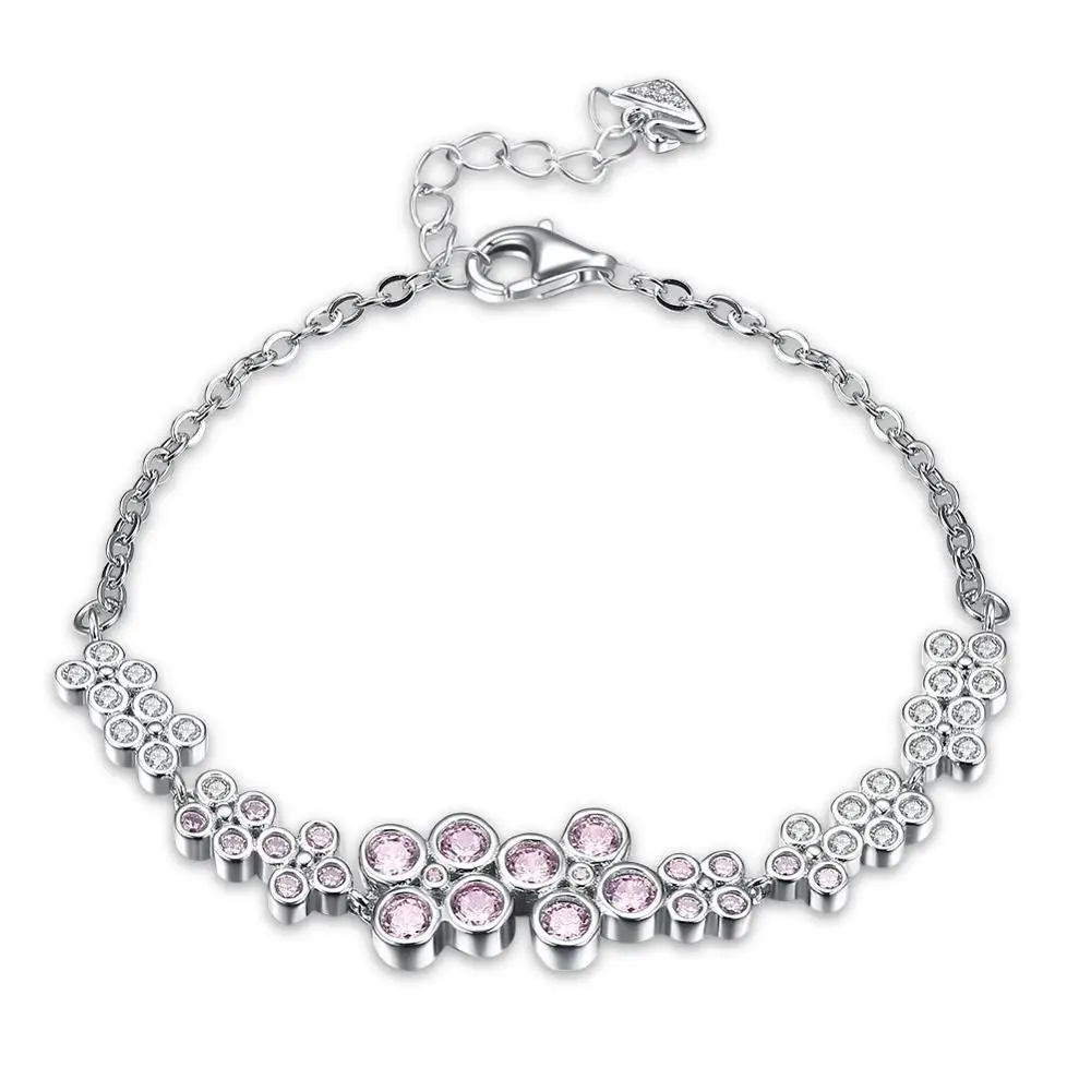 

Luxury Pave Pink CZ 925 Sterling Silver Flower Shape Bracelets for Women