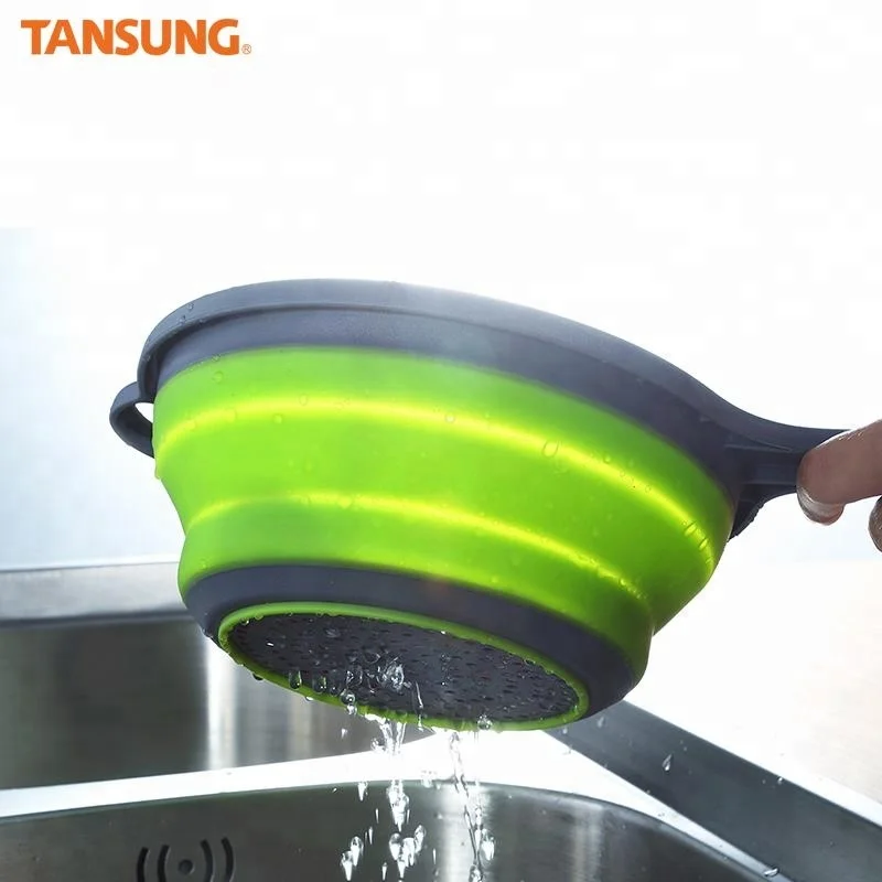 
Wholesale Food Grade Plastic Collapsible Bowl Colander Food Strainer with Long Handle 