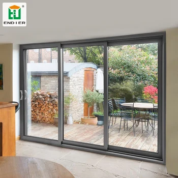 Factory Price Gray Aluminium Triple Track Triple Glass Glazed