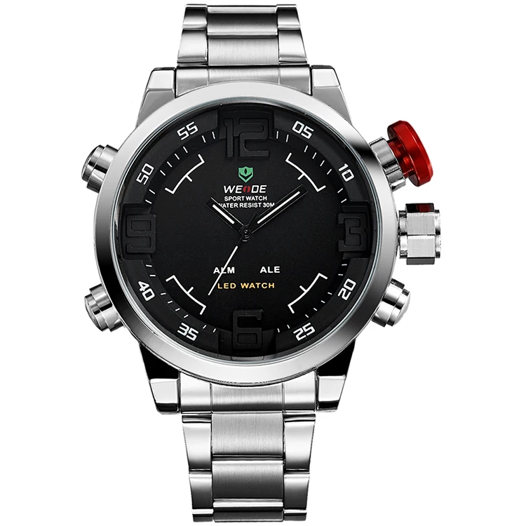 

2018 WEIDE Luxury Brand Watch Men Chinese Digital 3ATM Waterproof Wholesale Steel Watch, White black dial
