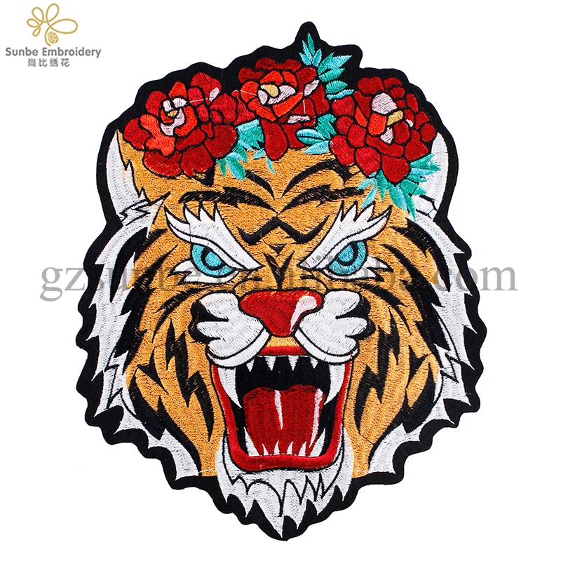

Flower Tiger Head Embroidery Fabric Patches Motif Badges Applique Iron on for Clothes Decorated Sewing Supplies, Multicolors