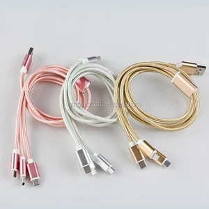 3 In 1 USB Cable Nylon Braided,All In One Charging Cord,Multi Function Mobile USB Cable fast charging