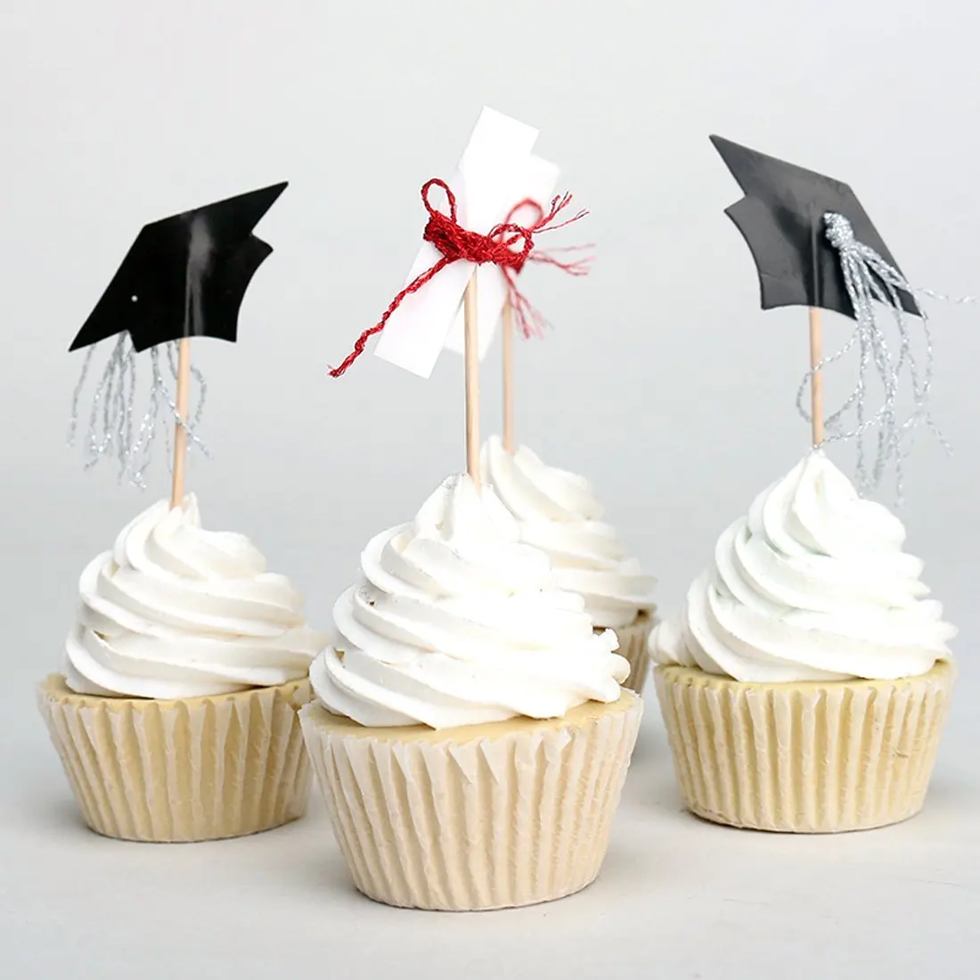 JANOU Graduation Cap 2019 Black Glitter Cake Topper Cupcake Toothpick Toppers Birthday Wedding Graduation Party Favors Pack 24pcs