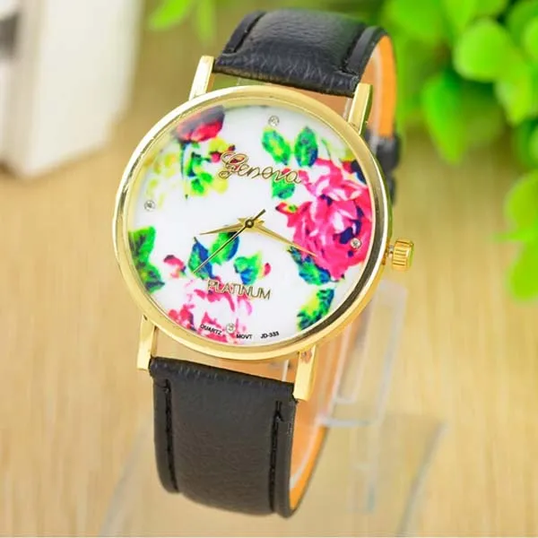 

Trade assurance supplier classic quartz women leather strap watch movmt rose flower geneva watch, N/a