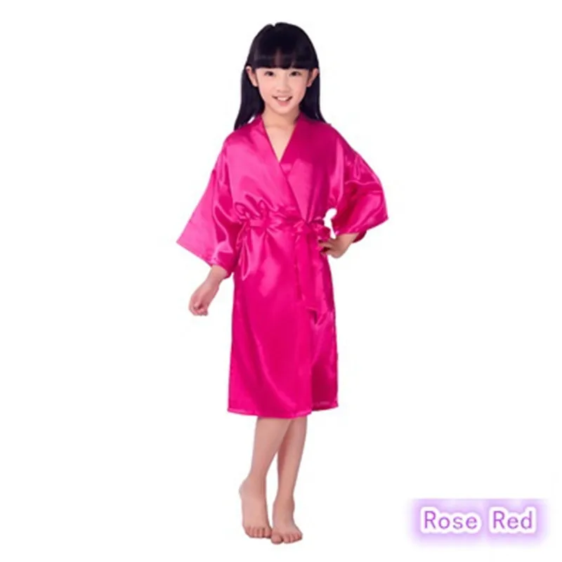 

7 Colors 2-10years Kids Satin Rayon Solid Kimono Robe Bathrobe Children Nightgown For Spa Party Wedding Birthday K0019