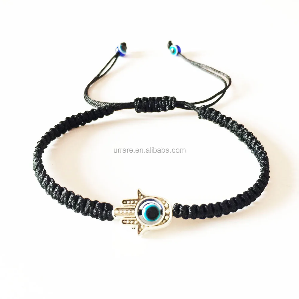 

Evil Eye Resin Beads Hamas Hand Charms Nylon Polyester Cord Handmade Jewelry Bracelet
