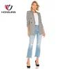 2018 Fashion women's casual jacket A-line lapel point two breastale button long sleeved back vent top lined midi length jacket