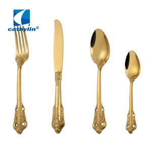 Image of New product high quality italian matte gold plated flatware , banquet hotel cutlery set
