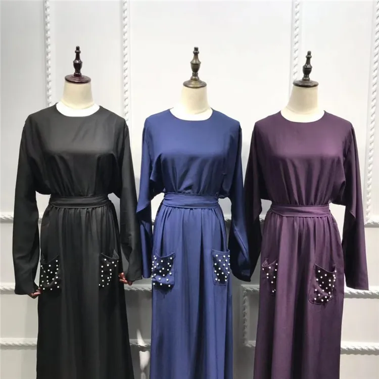 

Fashion Black Muslim Islamic Clothing Dress with outside pockets, Black,red