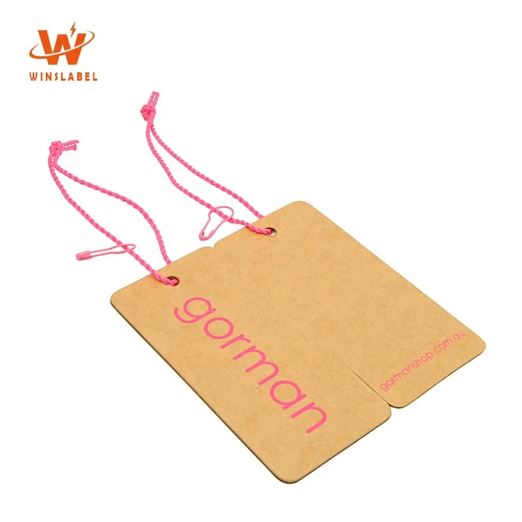 

Custom Garment Silk Screen Printed Logo Jeans Brown Kraft Paper Hang Tags with String and Safety Pin, Customized color