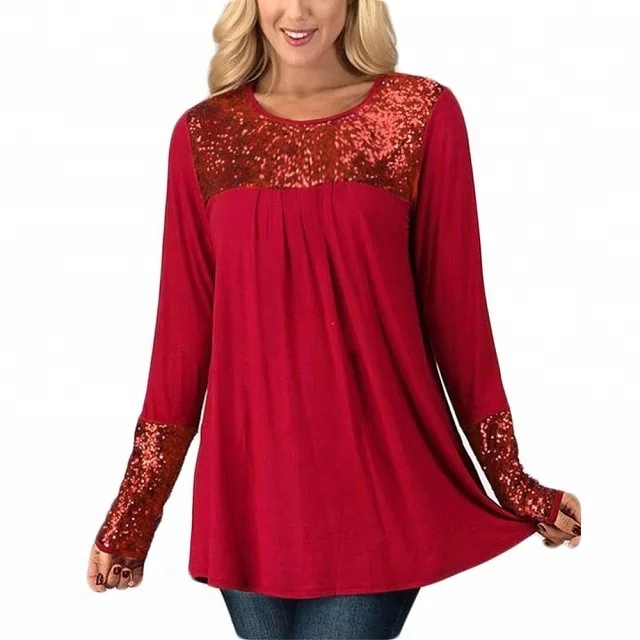 

Wholesale Fashionable Long Sleeve Lady Sequin Blouse, As picture show