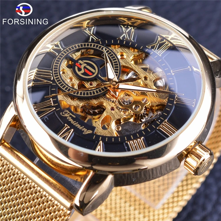 

FORSINING 512 Mens Watches Mechanical Skeleton Dial ULTRA THIN Mesh Strap Unisex Fashion Wrist Watch For Man