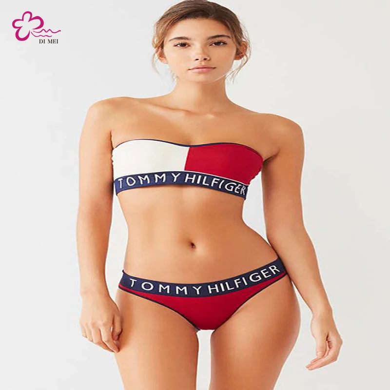 

2019 NEW style colour blocking two-piece bikini, White;red