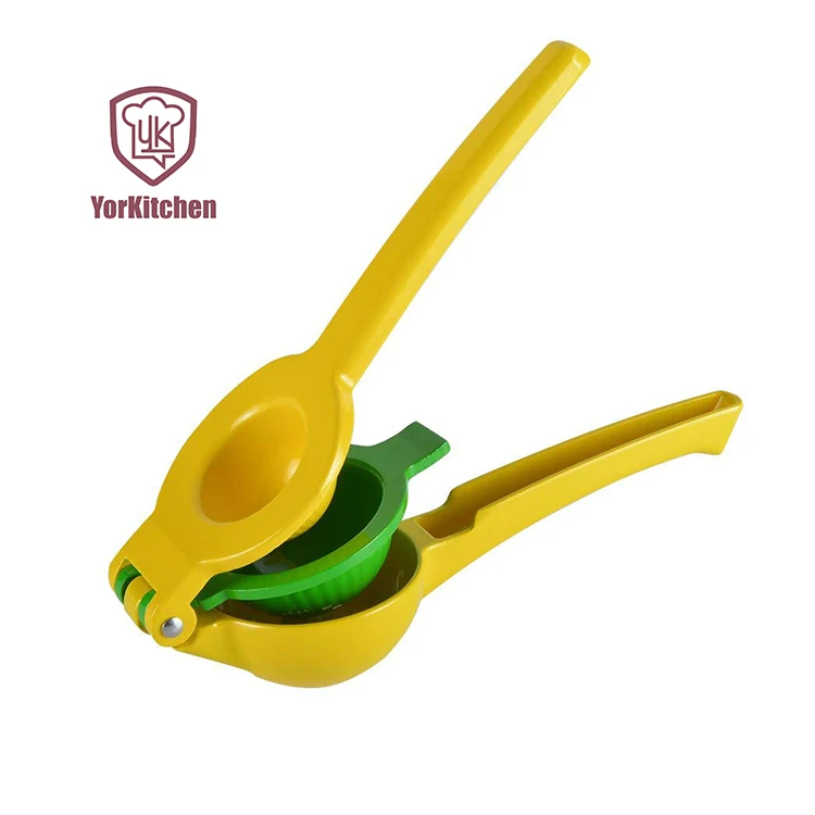 

Aluminum Alloy Manual Double Bowl Lemon Squeezer Citrus Juicer Press, Yellow + green