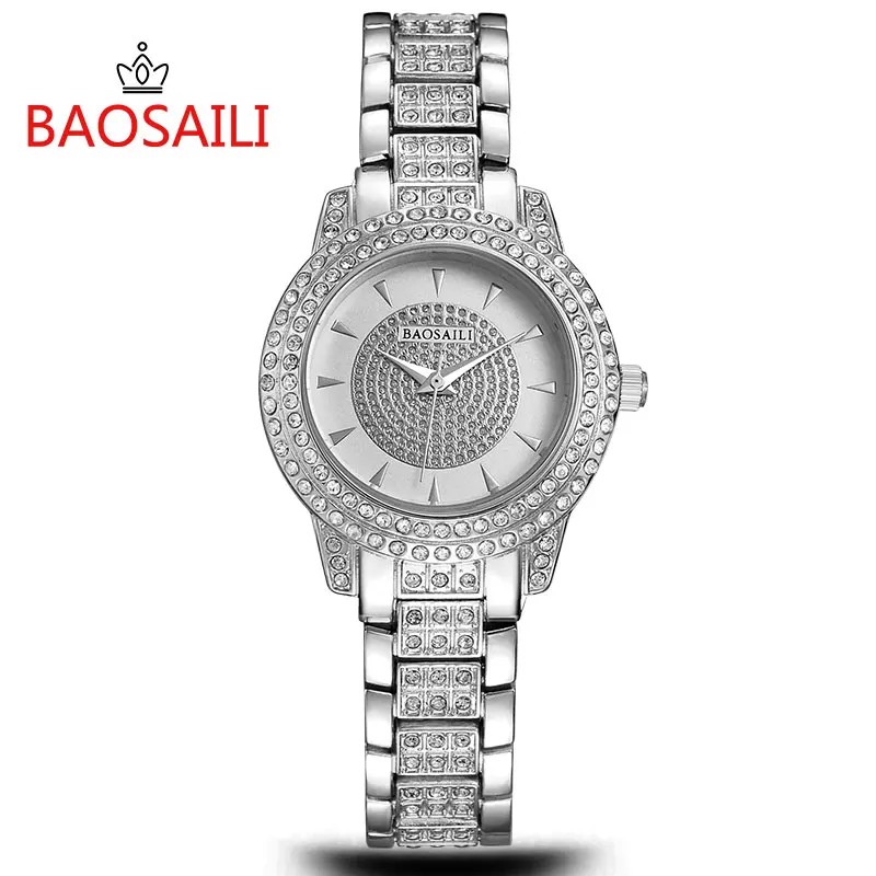 

BAOSAILI Shining Rhinestone Watch Full Diamond Wrist Watches Women Stainless Steel Waterproof 3ATM Reloj de Mujer, Silver;gold;rose gold