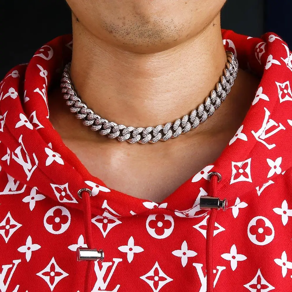 

KRKC&CO High Quality Hip Hop Jewelry 12MM 18inch White Gold Cuban Link Chain Heavy Cuban Link CZ Iced Cuban Link Chain Choker