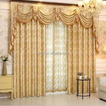 Luxurious Gold Jacquard Linen Curtains With Valance From China