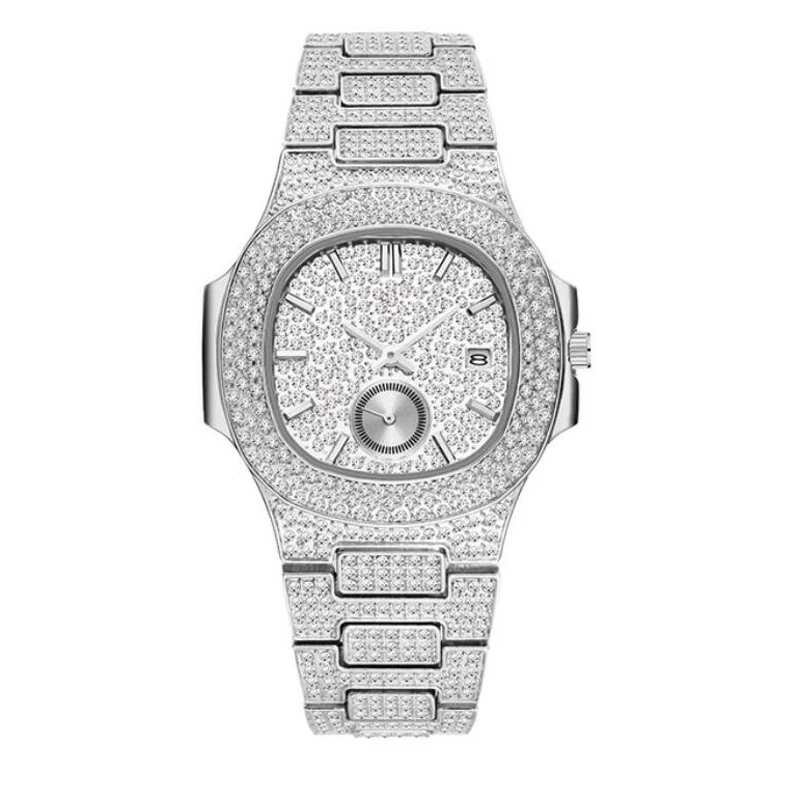 

4 colors available new style white Gold Chronograph Waterproof Full Diamond automatic watch