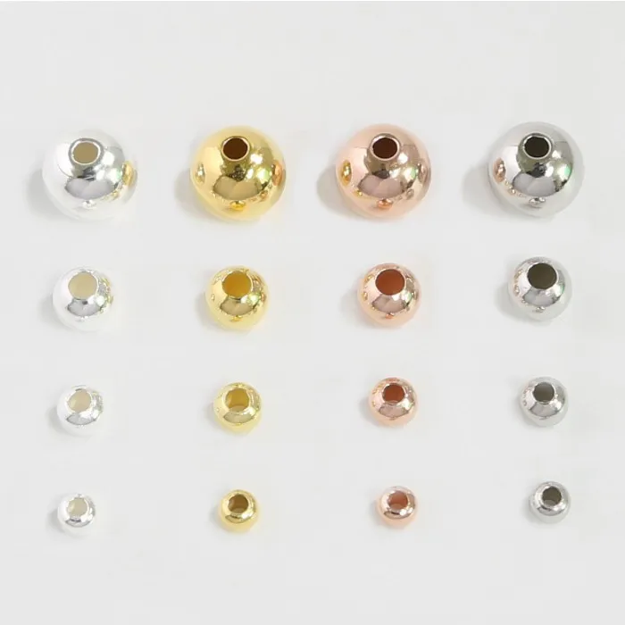 

Wholesale 2mm 3mm 4mm 5mm 6mm 7mm 8mm 925 sterling silver beads for jewelry making, Natural silver, platinum, gold and rose gold color