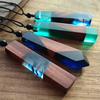 

hot sale Fashion Women Men Necklace Handmade Vintage Resin Wood Necklaces Pendants Long Rope Wooden Necklace Jewelry