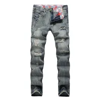 

Fashion Hip Hop Moto Mens Jeans Pants Clothes Distressed Ripped Skinny Denim Biker denim Jeans For Men Y11447