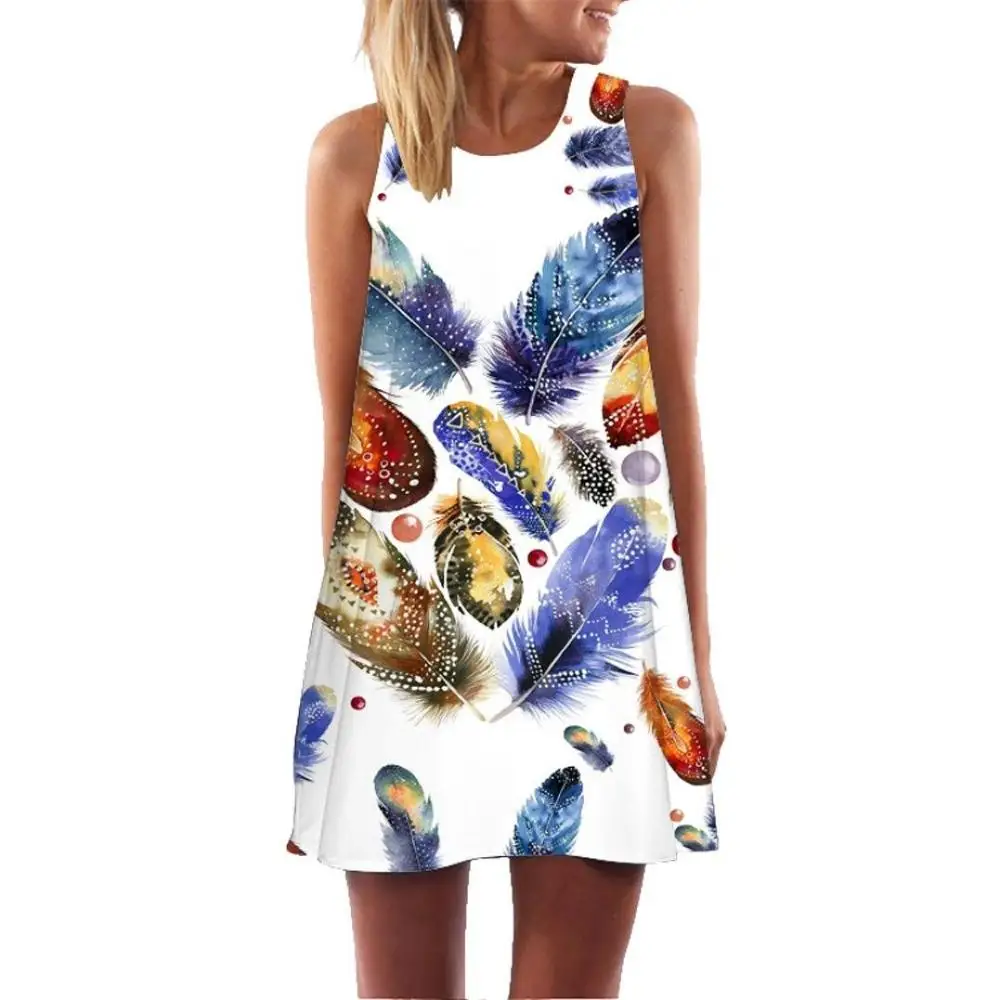 

Tshirt Dresses for Women Summer Beach Boho Sleeveless Floral Sundress Pockets Swing Casual Loose Cover Up