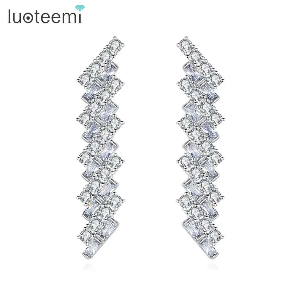 

LUOTEEMI Geometric CZ Stone Stud Earrings for Women Square Bar Luxury Shinning Women Earring