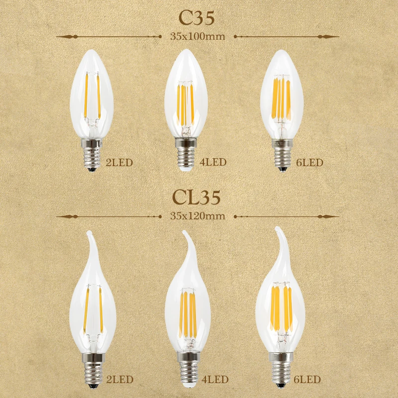 Retro Antique Vintage Style Cold White Warm White Lamp LED Filament Candle Light Bulb E14 220V 2W 4W 6W C35 Edison Bulb