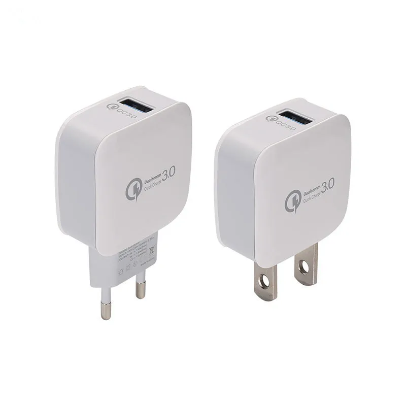 

EU US Plug USB Phone Charger QC 3.0 USB Wall Travel Charge Fast Charging for Iphone X Samsung Lenovo Xiaomi Smart Phone, Black white