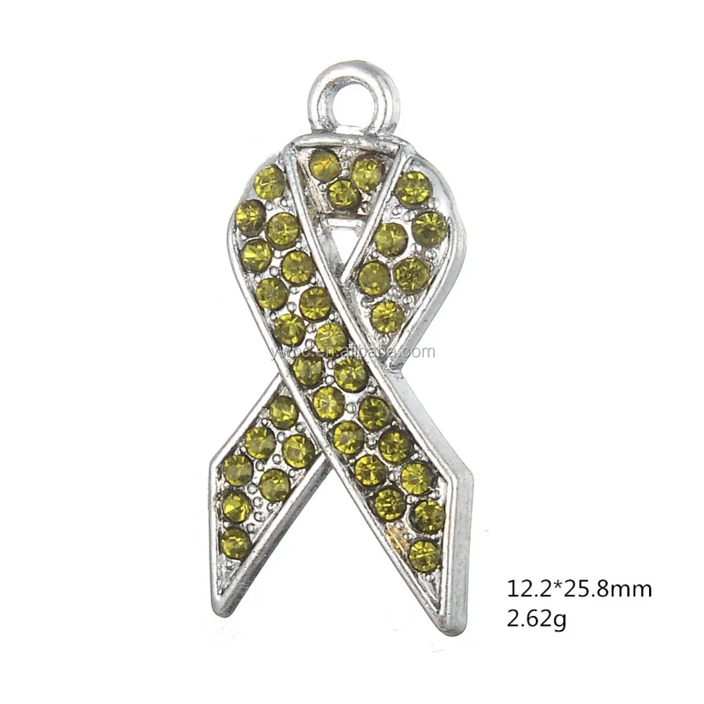 

cheap stock breast cancer crystal ribbon charm pendant (HB108327-5, Green