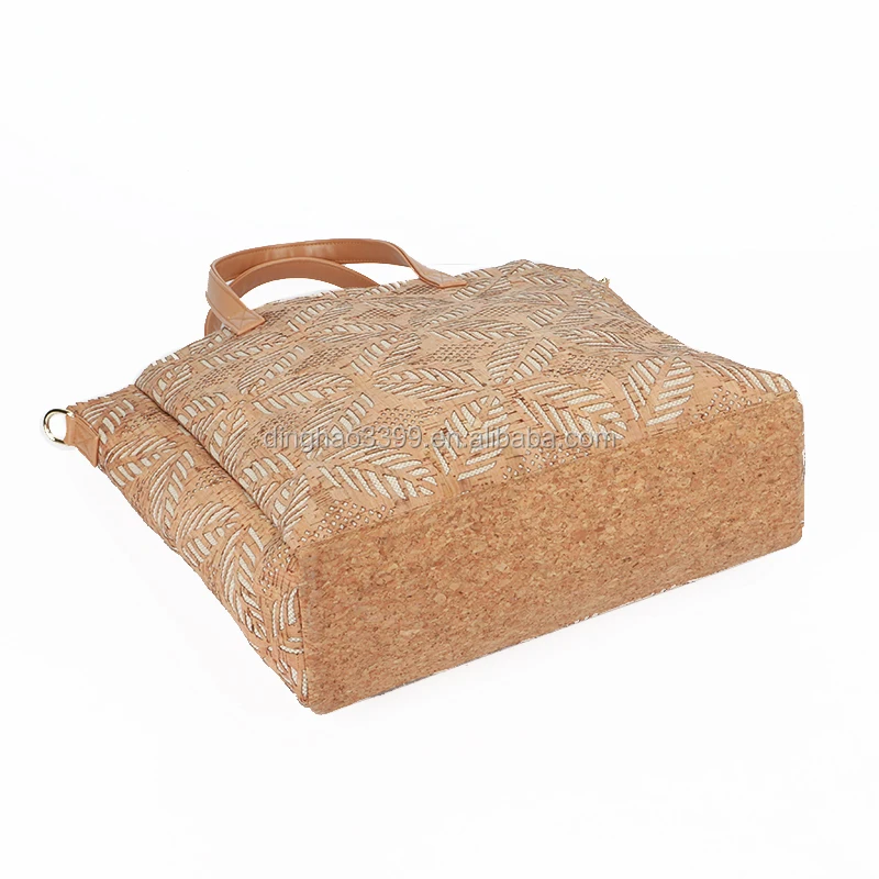 China Supplier Imported Portugal Cork Bag Lightweight Ecofriendly Cork Handbag Unique Embossed