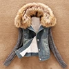 CUHAKCI Autumn Winter Denim Jacket Women Lambswool Cowboy Coats With Fur Collar Long Sleeves Warm Coat Outwear 5XL